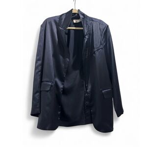 BB Dakota by Steve Madden Navy Satin Blazer – Open Front